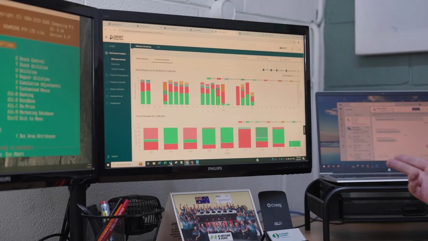 Manufacturing report displayed on the main monitor