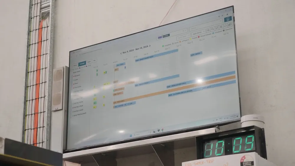 Production scheduling dashboard displayed on a shop floor monitor