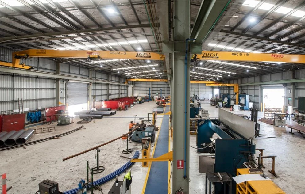 Pedco Engineering workshop with overhead cranes, fabrication equipment and production work areas