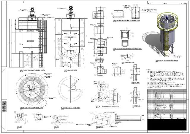 Sample tank fabrication drawing with elevation, plan and detail views