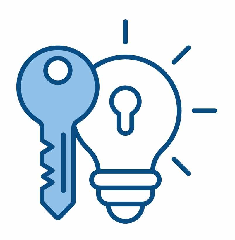 Key and lightbulb representing IP protection